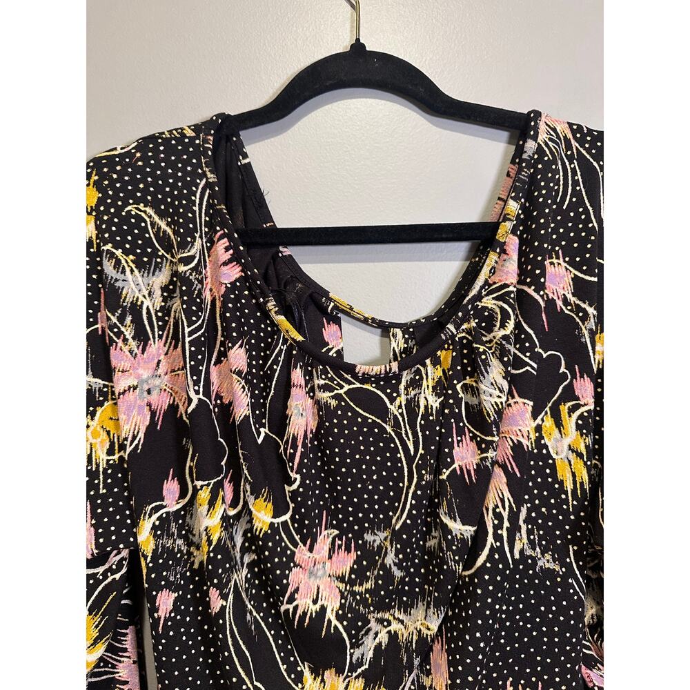 Free People Last Time Draped Bell Sleeve Top Small Black Floral Boho - Picture 5 of 12
